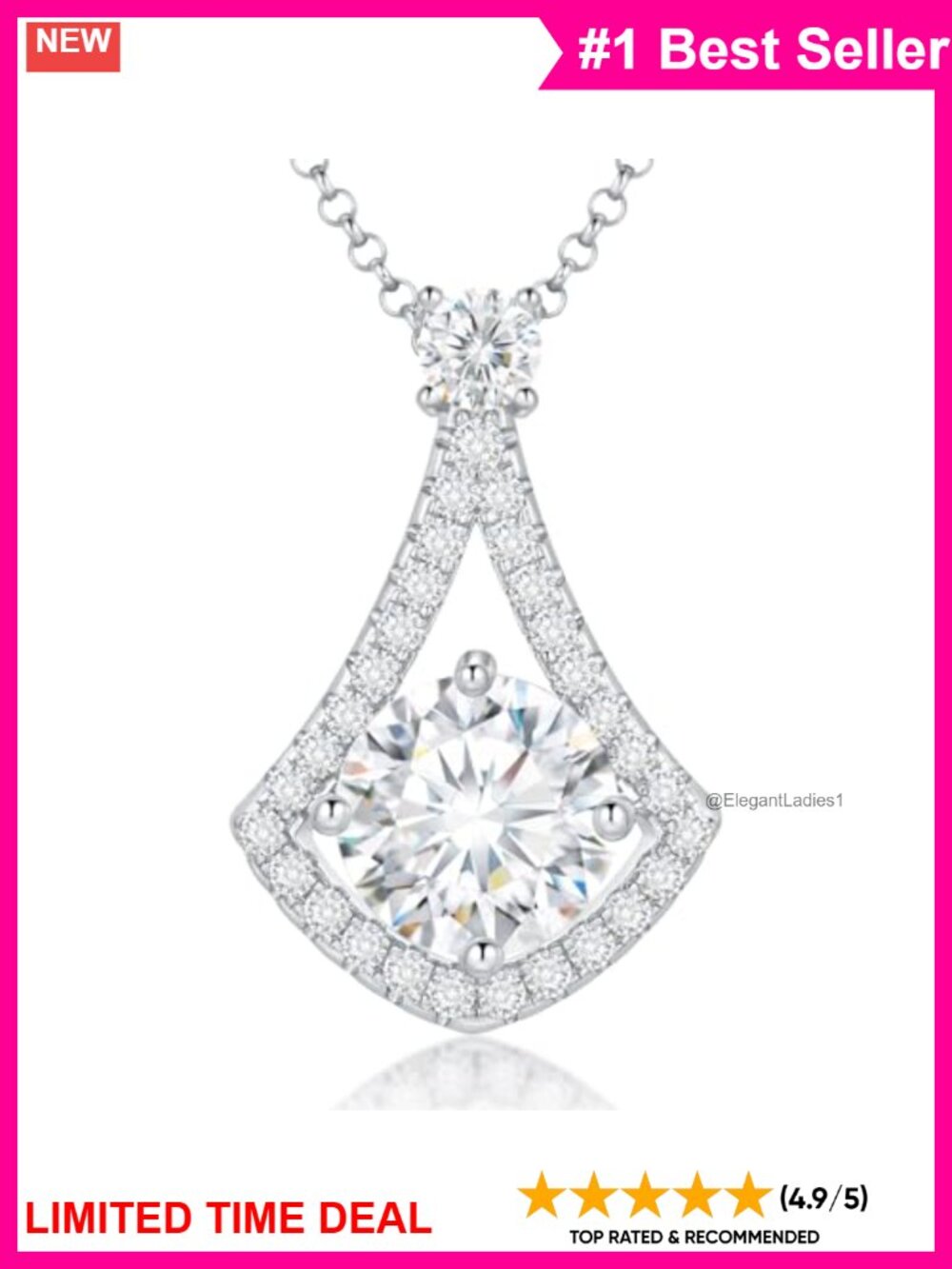Moissanite Necklace Pendant 925 Sterling Silver 18K Yellow Gold Vermeil